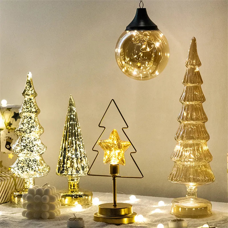 Glass Glowing Christmas Tree Decoration Night Light Ornaments Luminous New Year