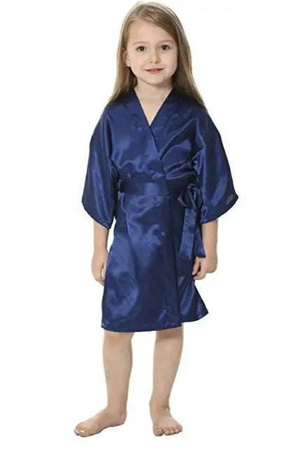 Solid Girls Stain Silk Robes Flower Girl Kimono Robes Wedding Brief Bathrobes