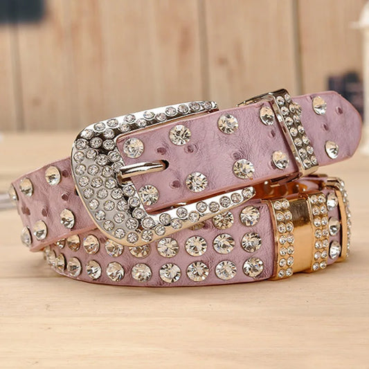 New Fashion Rhinestone Belts for Women Luxury Designer PU Leather Belt