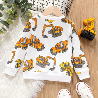 PatPat Toddler Boy Vehicle Excavator Print Pullover Sweatshirt