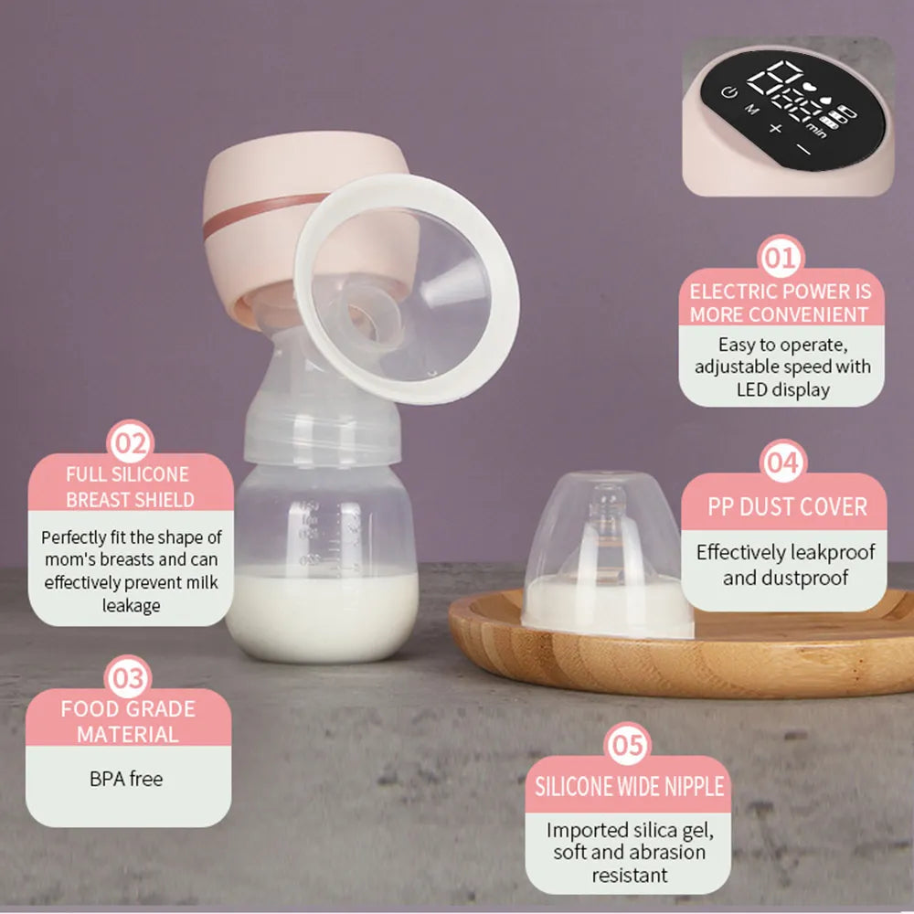 Portable Electric Breast Pump Breast Pump With LED Screen 180ml Milk Bottle