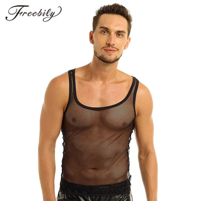 Transparent Undershirt  Fishnet See-Through Sleeveless Vest Breathable