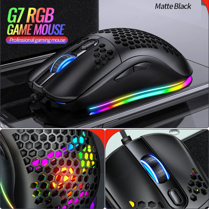 G7 7200 DPI Gaming Mechanical Wired Game Mouse Hollow Gaming Mouse Rgb Backlit