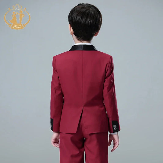 Spring Autumn Formal Suit for Boy Children Party Host Wedding Costume Red Blazer