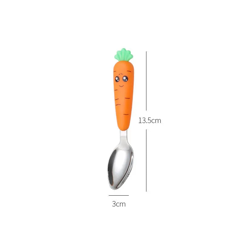 Children Carrots Tableware Set 3PCS Stainless Steel Spoon Fork Flatware