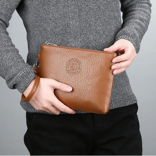 New Business Style Men's Clutch Large Wallet Soft PU Leather Male Wristlet Pack