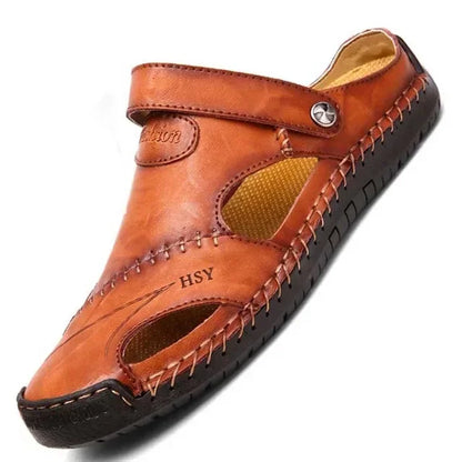 Summer Men's Sandals Genuine Leather Sandals Slides Breathable Rome