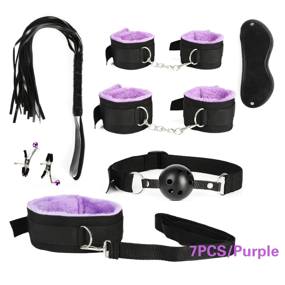 Adult Game Women Men Porno Sex Handcuffs Nipple Clamps Whip Mouth Gag Sex