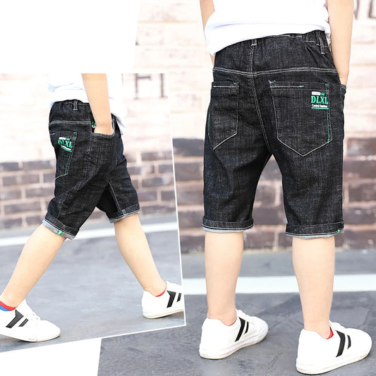 Teenager Kids Boys Denim Shorts 4y-16y Summer Letter Printed Boys Casual Pants