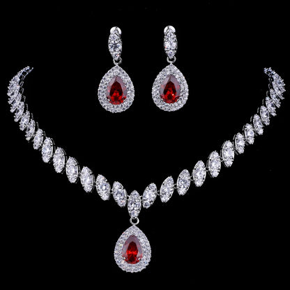 Emmaya Simulated Bridal Silver Necklace Sets 5 Colors Wedding Jewelry