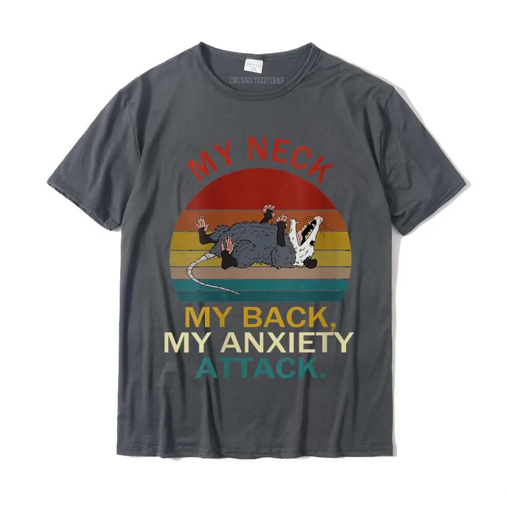 Womens My Neck My Back My Anxiety Attack Opossum Sunset Round Neck T-Shirt