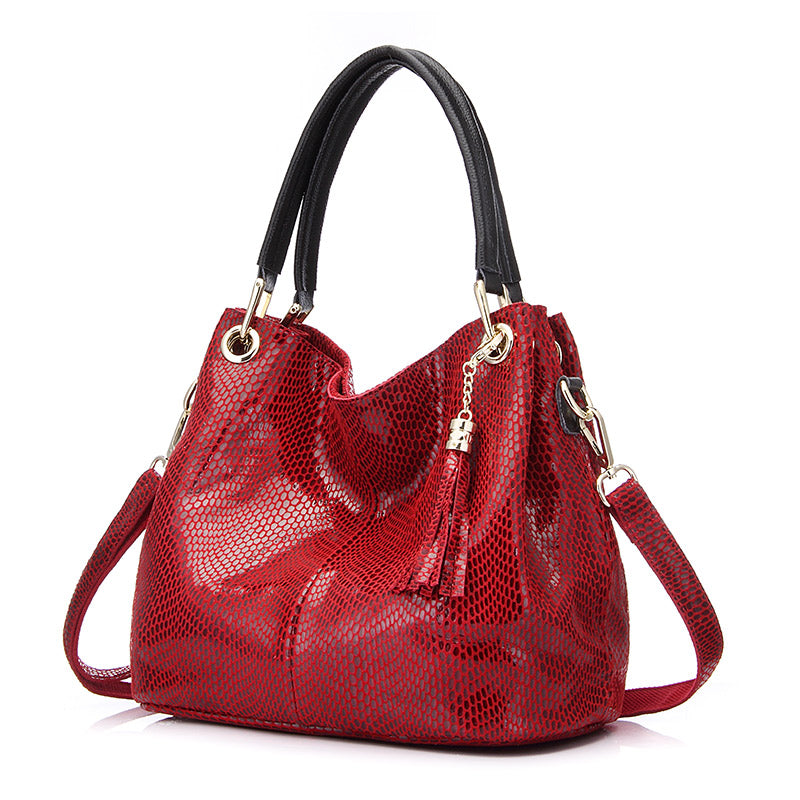 REALER High Quality Leather Tote Hand Bag Ladies Serpentine Shoulder Messenger