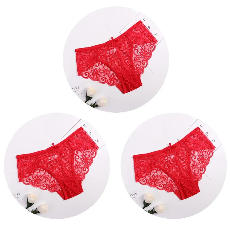 3pcs/Set Women Underwear Sexy Lace Transparent Panties Tempting Pretty Briefs