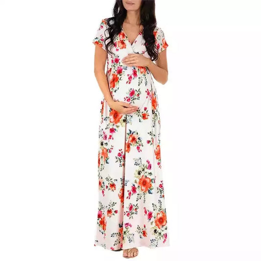 Dresses Short Sleeve Floret Evening Maternity Long Dress Pregnant Clothing