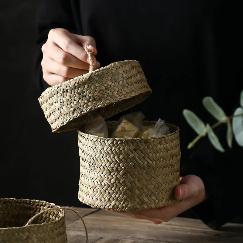 Handmade Storage Basket Cachepot for Flowers Weaving Woven Rattan Storage