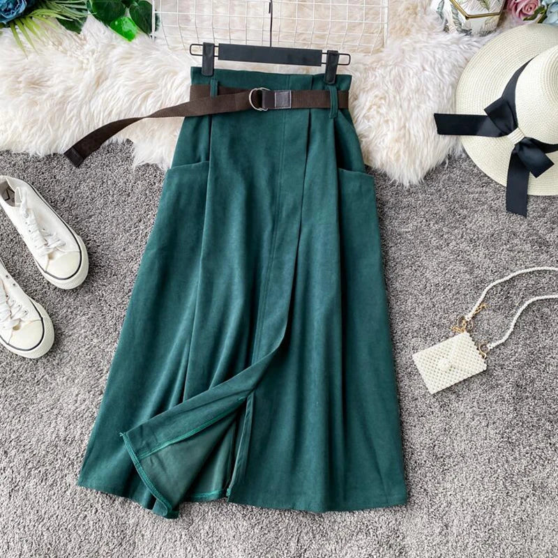 Slim High Waist A-Line Skirts Spring Summer Irregular Elegant Midi Korean Skirt