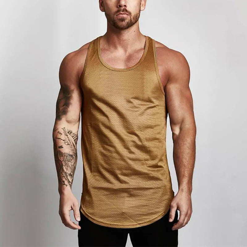 Bodybuilding Clothing Mesh Tank Tops Men Gym Stringer Sleeveless Shirt Fitness