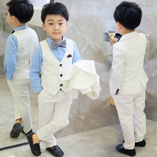 Children Formal White Dress Suit Set Flower Boys Wedding Party Performance
