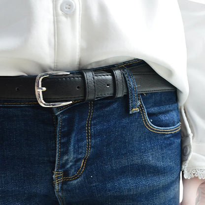 Black Wild Women Jeans Thin Belt Simple Silver Pin Buckle Pants Belts Female