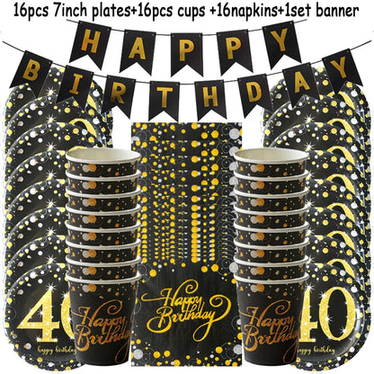 30 40 50 Years Anniversary Disposable Tableware Set New Year Party