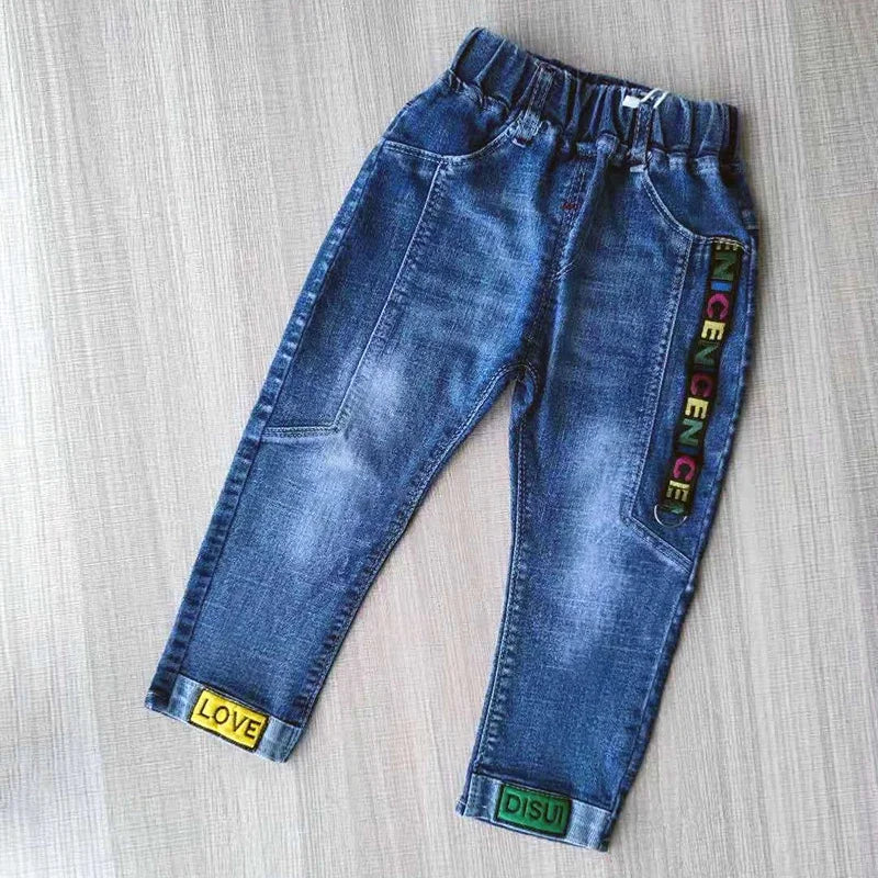 Spring Fashion Boys Jeans Baby Casual Color Buckle Pants Kids Elasticity Jean