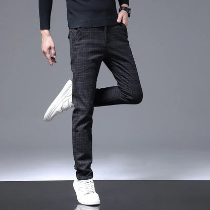 Spring Pants Men Stretch Slim Fit Elastic Waist Business Classic Korean Cargo