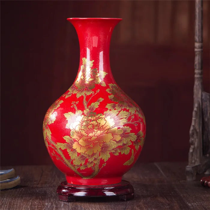 New Chinese Style Vase Jingdezhen Yellow Crystal Glaze Flower Vase Home Decor