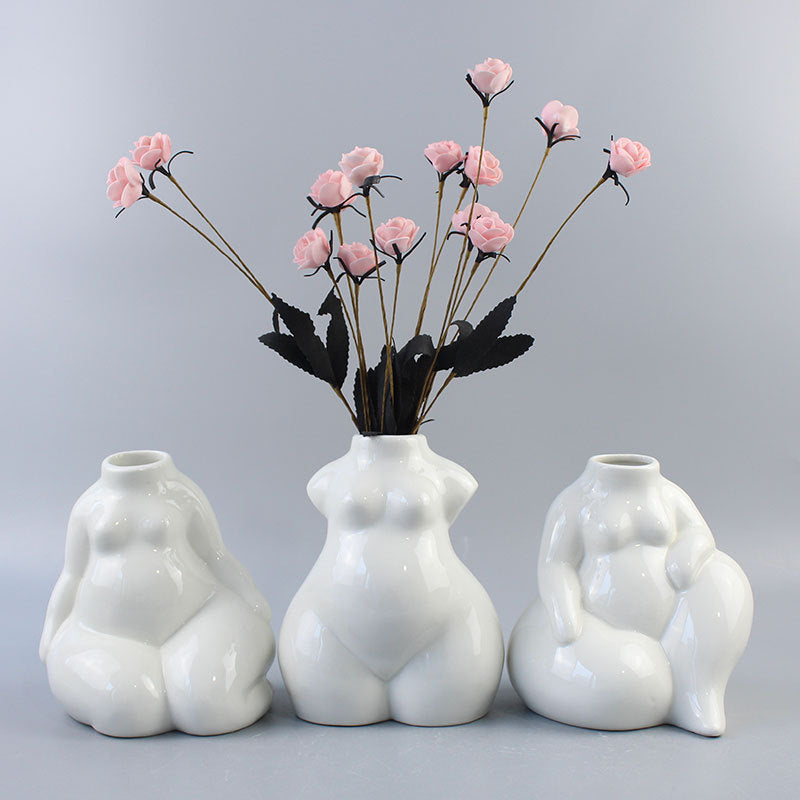 Hot Sale Modern Nordic White Ceramic Body Vases for Home Decor Art Sculptures