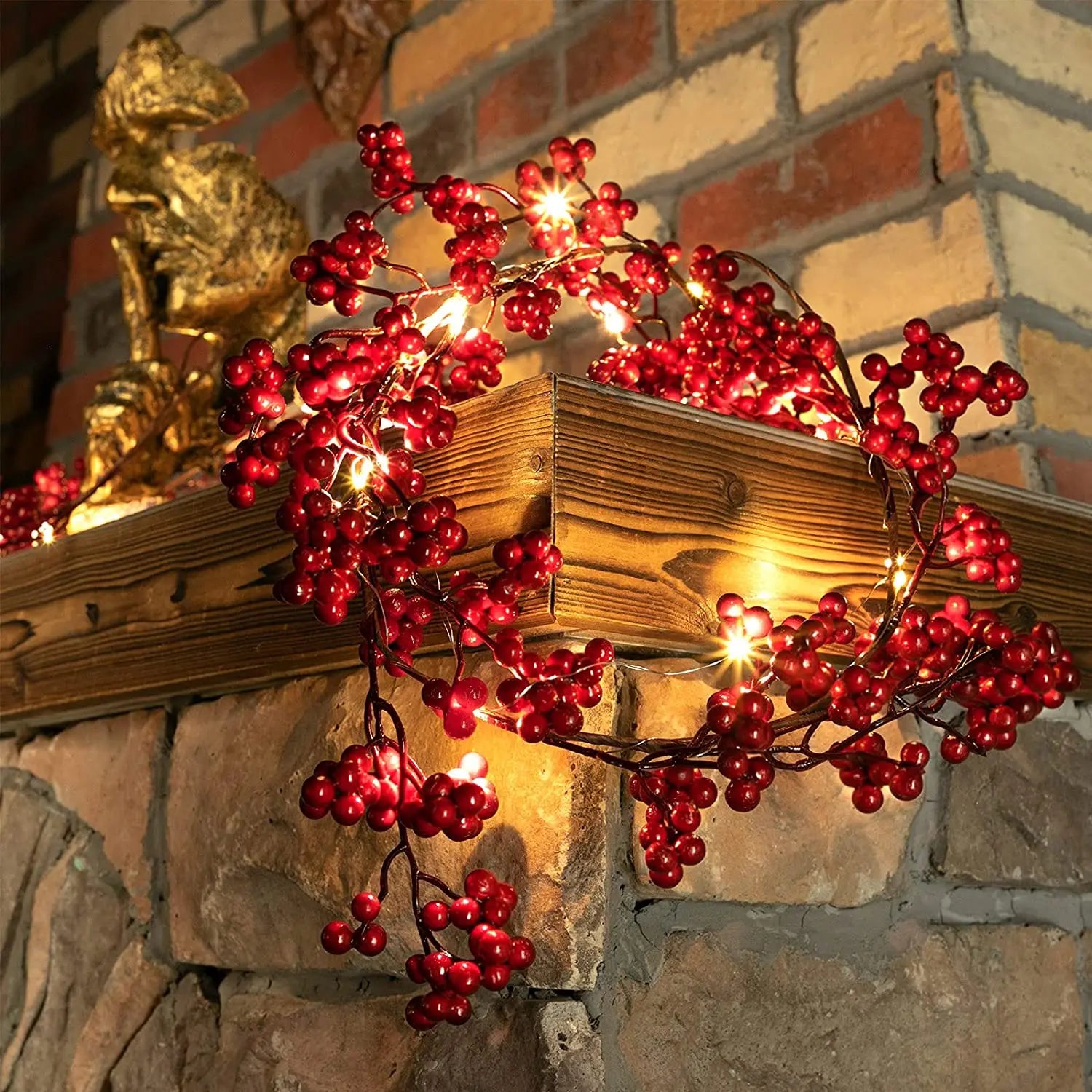 5.9ft/180cm Red Berry Garland Optional Lighting New Year