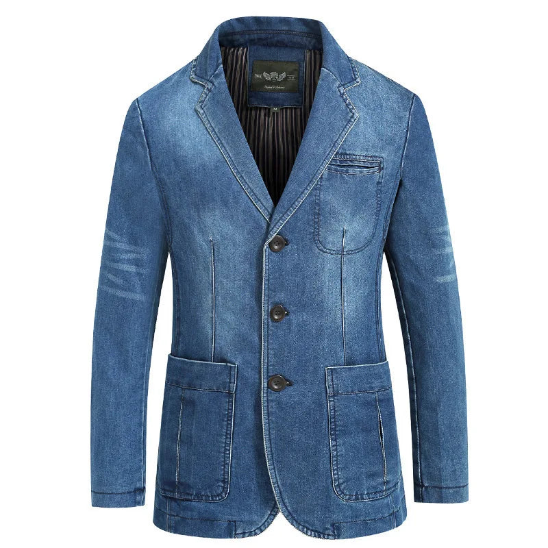 New Mens Denim Blazer Male Suit Jacket Oversized Fashion