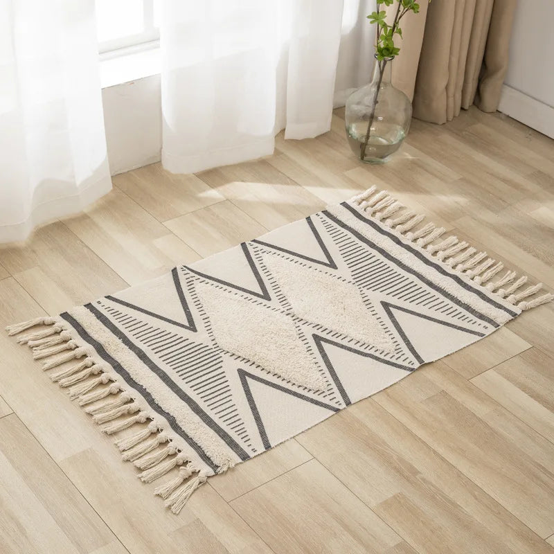 Inyahome Boho Kitchen Runner Rug Cotton Tufted Geometric Rugs