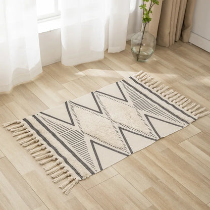 Inyahome Boho Kitchen Runner Rug Cotton Tufted Geometric Rugs