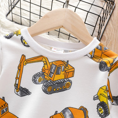 PatPat Toddler Boy Vehicle Excavator Print Pullover Sweatshirt