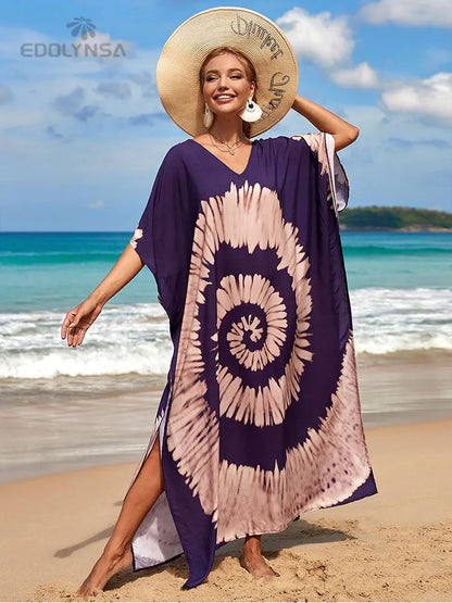 2023 Multicolored Kaftan Bohemian Printed V-Neck Batwing