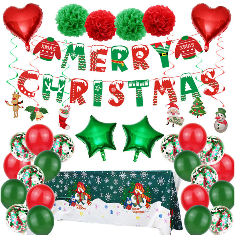 Merry Christmas Banner Tablecloth Balloons Set for New Year Christmas