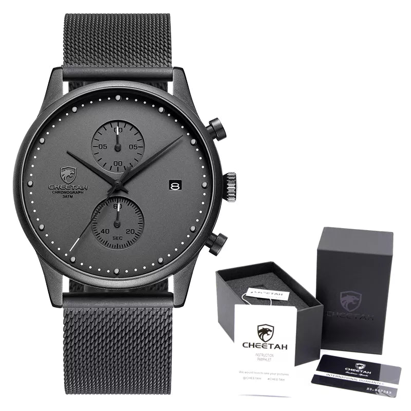 New CHEETAH Brand Men Watches Chronograph Quartz Watch Men Stainless Steel