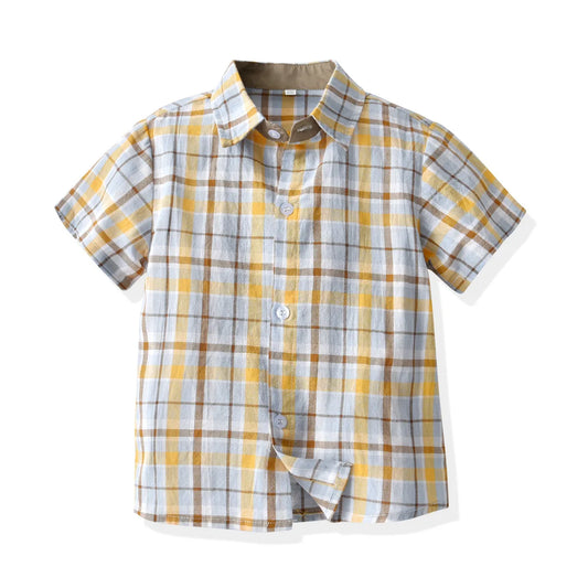 Boys' Plaid Short Sleeve Shirt Children's Summer Cardigan Casual T shirts