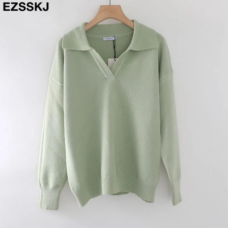 Autumn Winter Casual Chic V-Neck Oversize Thick Sweater Pullovers