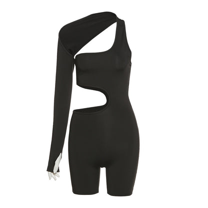 Skinny Fitness Womens Bodysuits Asymmetrical Solid Colors