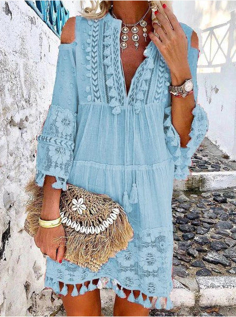 Inspired New Design 2022 Boho Hollow Out Short Dress Women