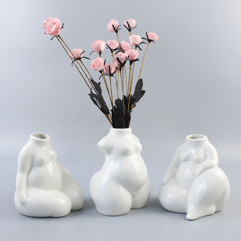 Hot Sale Modern Nordic White Ceramic Body Vases for Home Decor Art Sculptures