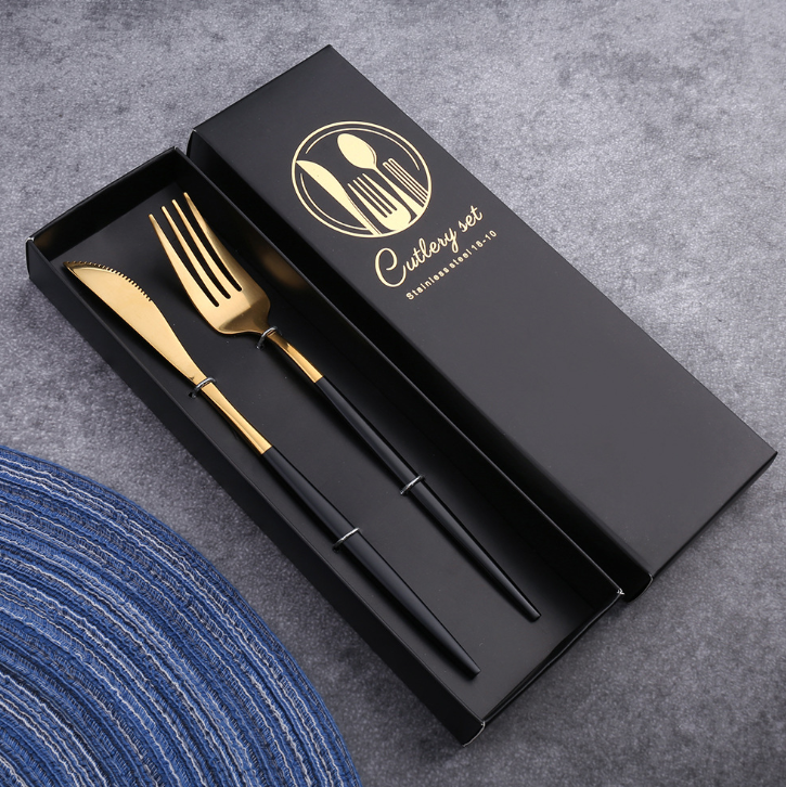 Luxury 18/10  Matte Black Gold Plated Stainless Steel Flatware Cutlery Set