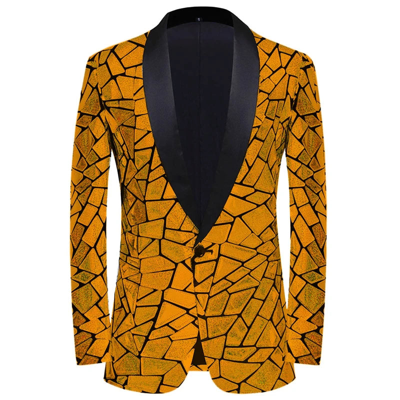 Luxury Laser Sequin Tuxedo Blazer Jacket Men One Button