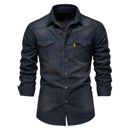 Fashion Autumn Cotton Denim Shirts Men Casual Long Sleeve Quality Cowboy Shirt