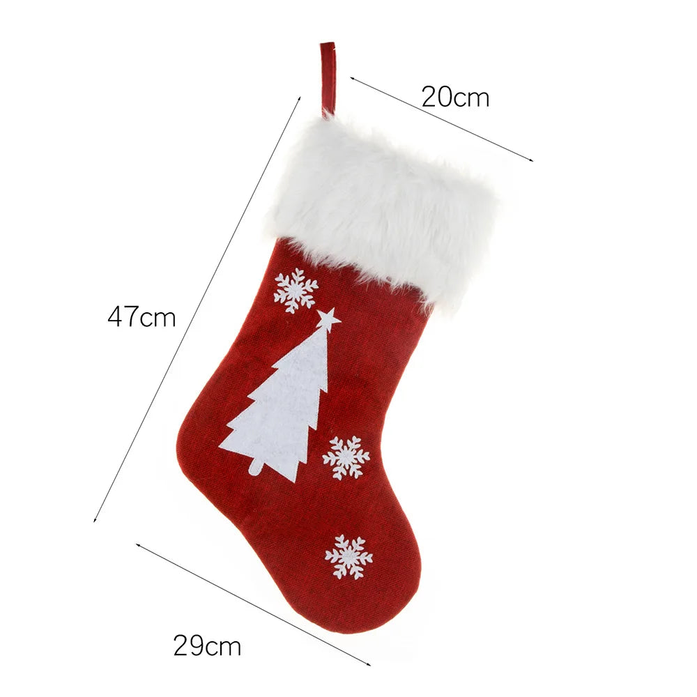 1Pc LED Christmas Socks Red Snowflake Luminous Christmas Knitting Stocking