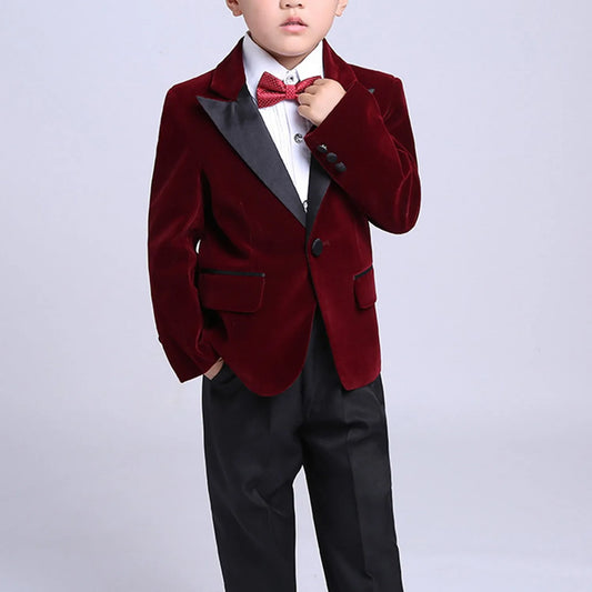 Green Velvet Boys Suits for Wedding Clothing Kids Birthday Party Formal