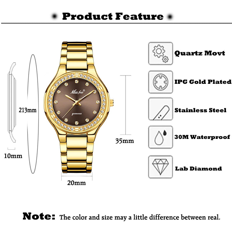 MISSFOX Elegant Woman Watch Luxury Brand Female Wristwatch Japan Movt