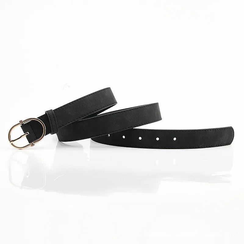 Thin Female Circle Buckles Belt Deduction Side Gold Buckle Jeans Belts Women