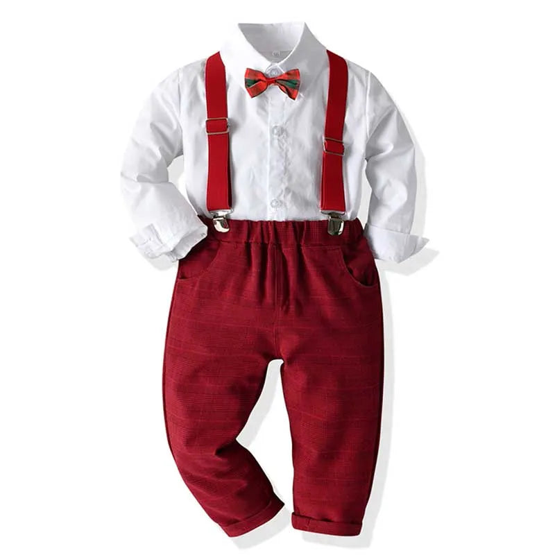 Kids Baby Boy Gentleman Suits Formal Cotton Long Sleeved Bow Tie+ Shirt+