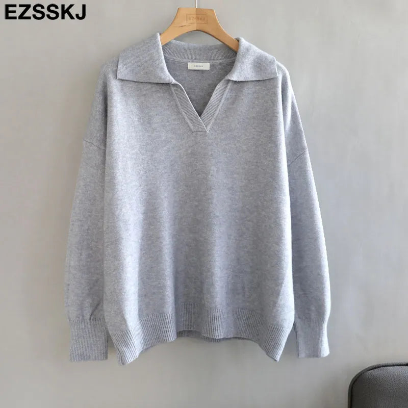 Autumn Winter Casual Chic V-Neck Oversize Thick Sweater Pullovers